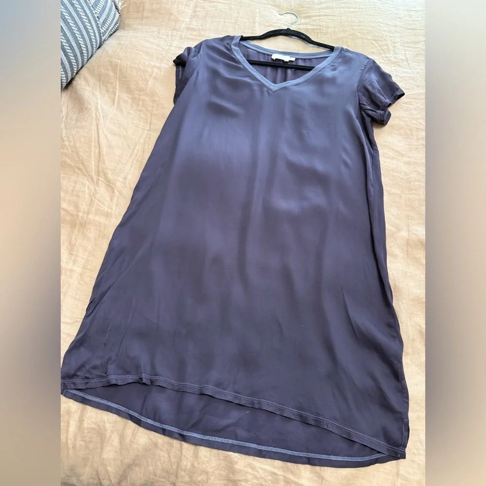 Nation LTD satin V-Neck Tee mini Dress in Plum with Contrast Trim